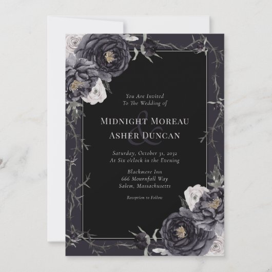 Elegante Gotische Rozen Bruiloft Kaart (Voorkant)