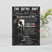 Elegante Gotische Rozen Krant Foto Zwarte bruiloft Kaart (Staand voorkant)