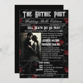 Elegante Gotische Rozen Krant Foto Zwarte bruiloft Kaart (Voorkant / Achterkant)