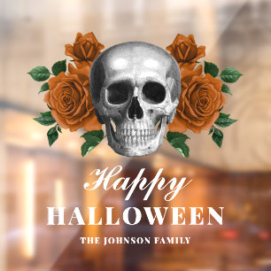 Elegante Gotische Rozen & Schedel Prettig Hallowee Raamsticker