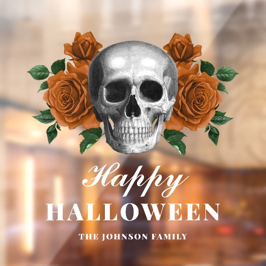 Elegante Gotische Rozen & Schedel Prettig Hallowee Raamsticker (Vel 2)