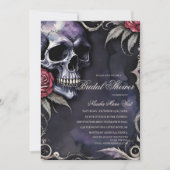 Elegante Gotische Schedel & Rode Rozen Bruidsfeest Kaart (Voorkant)