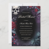 Elegante Gotische Schedel & Rozen Bruidsfeest Kaart (Voorkant)