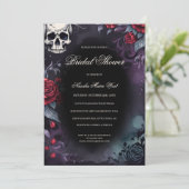 Elegante Gotische Schedel & Rozen Bruidsfeest Kaart (Staand voorkant)