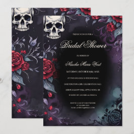 Elegante Gotische Schedel & Rozen Bruidsfeest Kaart