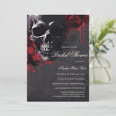 Elegante Gotische Schedel & Rozen Bruidsfeest Kaart (Staand voorkant)