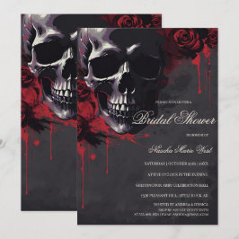 Elegante Gotische Schedel & Rozen Bruidsfeest Kaart