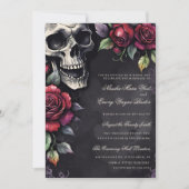 Elegante Gotische Schedel & Rozen Bruiloft Kaart (Voorkant)