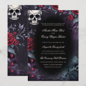 Elegante Gotische Schedel & Rozen bruiloft Kaart (Voorkant / Achterkant)