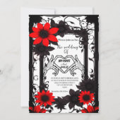 Elegante gotische skelet rode en zwarte bruiloft kaart (Voorkant)