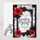 Elegante gotische skelet rode en zwarte bruiloft kaart (Voorkant / Achterkant)