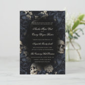 Elegante Gotische Skulls & Bloemen Bruiloft Kaart (Staand voorkant)