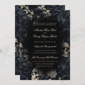 Elegante Gotische Skulls & Bloemen Bruiloft Kaart (Voorkant / Achterkant)