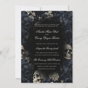 Elegante Gotische Skulls & Bloemen Bruiloft Kaart