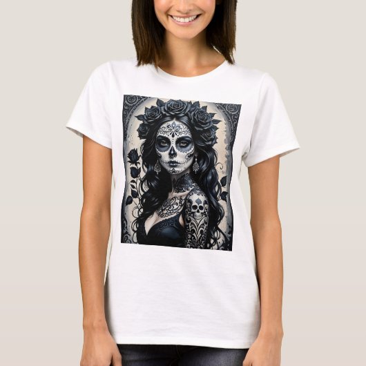 Elegante Gotische Suikerschedel T-shirt (Voorkant)