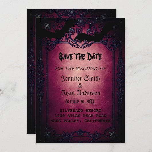 Elegante gotische trouwkaart save the date uitnodi kaart (Voorkant / Achterkant)