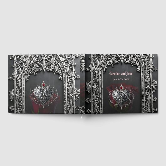 Elegante Gotische Trouwroos Frame Gastenboek (Volledig)