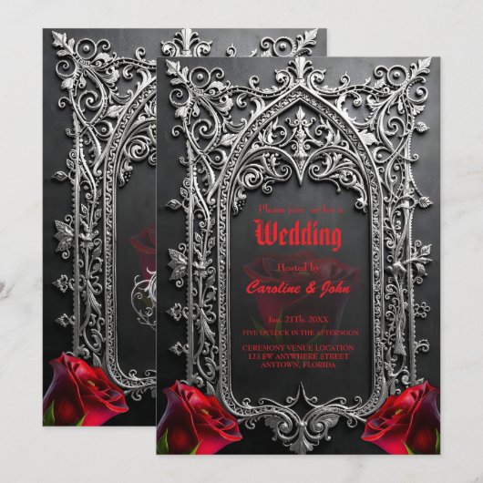 Elegante Gotische Trouwroos Frame Kaart (Voorkant / Achterkant)