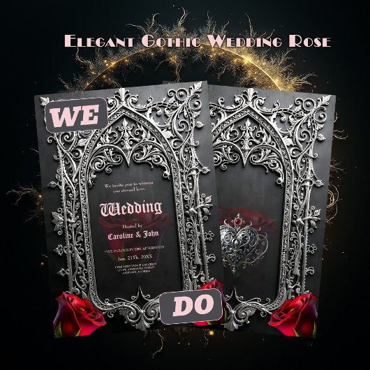 Elegante Gotische Trouwroos Frame  Kaart