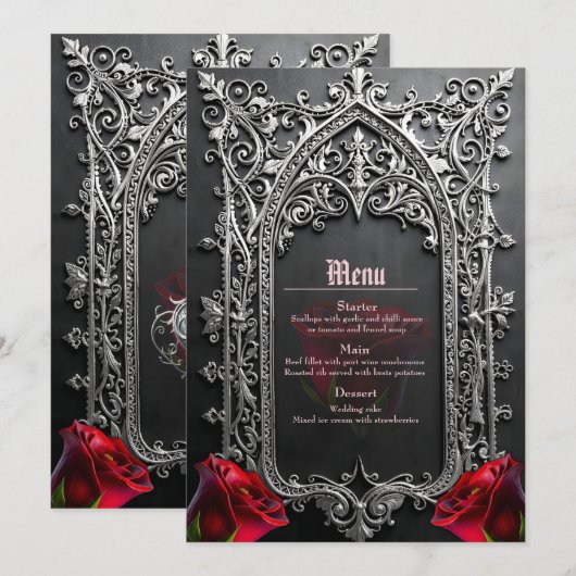 Elegante Gotische Trouwroos Frame  Menu (Voorkant / Achterkant)