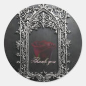 Elegante Gotische Trouwroos Frame Ronde Sticker (Voorkant)