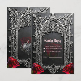 Elegante Gotische Trouwroos Frame RSVP Kaartje