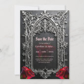 Elegante Gotische Trouwroos Frame  Save The Date (Voorkant)