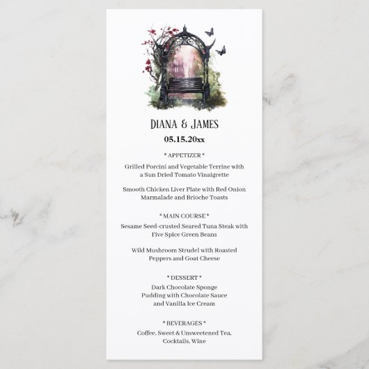 Elegante Gotische Tuinbank Menu (Voorkant)