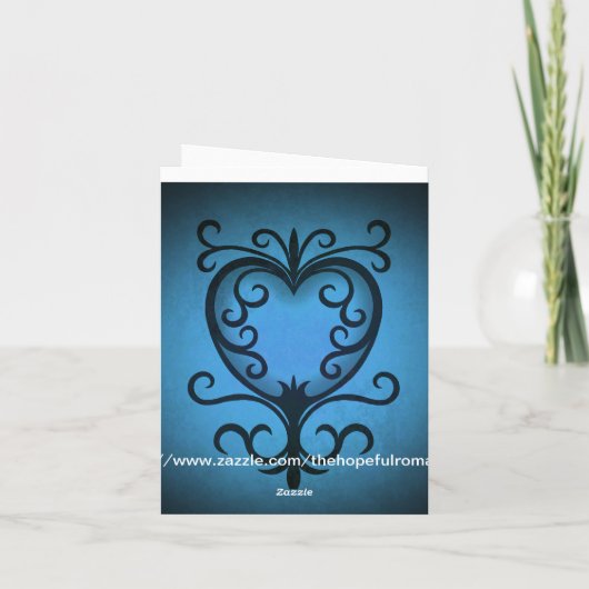 Elegante gotische victoriaanse hart in het blauw H Kaart (Achterkant)