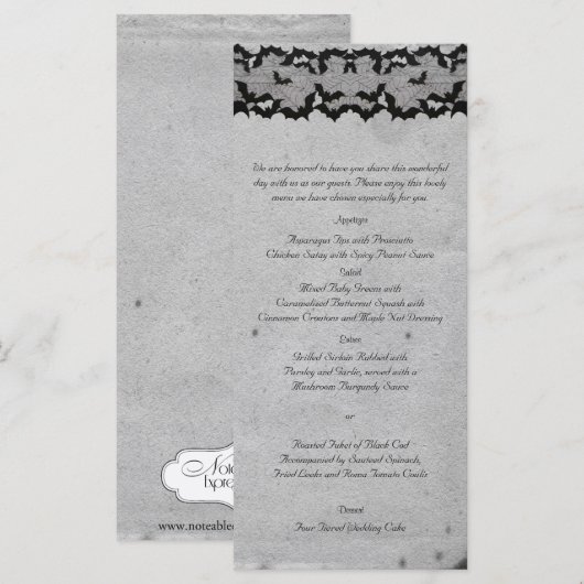 Elegante Gotische Vleermuis Kant Posh Bruiloft Men Menu (Voorkant / Achterkant)