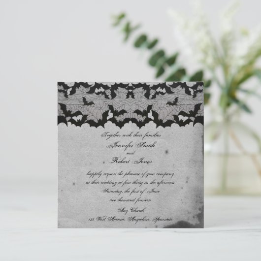 Elegante Gotische Vleermuis Kant Posh Bruiloft Uit Kaart (Staand voorkant)