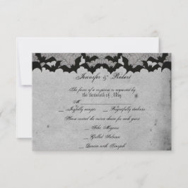 Elegante Gotische Vleermuis Kant Posh Huwelijksrea RSVP Kaartje