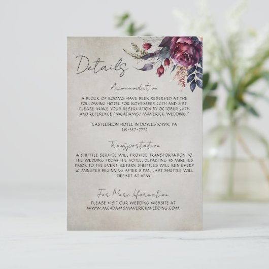 Elegante Gotische Waterverf Bloemen bruiloft Detai Informatiekaartje (Staand voorkant)