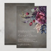 Elegante Gotische Waterverf Bloemenbruiloft Kaart (Voorkant / Achterkant)