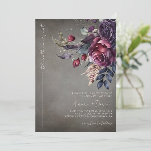 Elegante Gotische Waterverf Bloemenbruiloft Kaart (Staand voorkant)