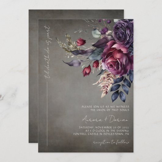 Elegante Gotische Waterverf Bloemenbruiloft Kaart (Voorkant / Achterkant)