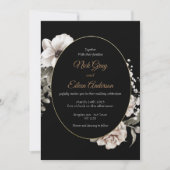 Elegante Gotische Witte Roos Zwarte Trouw Uitnodig Kaart (Voorkant)