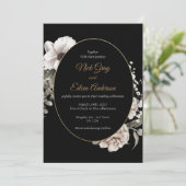 Elegante Gotische Witte Roos Zwarte Trouw Uitnodig Kaart (Staand voorkant)
