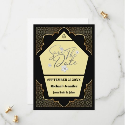 Elegante gotische zwart en gouden save the date Ka