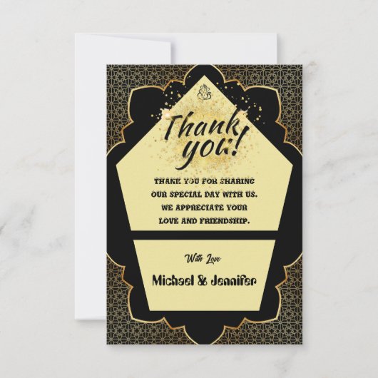 Elegante Gotische Zwart & Goud bruiloft Dank u kaa Bedankkaart (Voorkant)