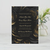 Elegante Gotische Zwart & Gouden Rozen Bruiloft Kaart (Staand voorkant)