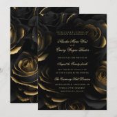 Elegante Gotische Zwart & Gouden Rozen Bruiloft Kaart (Voorkant / Achterkant)