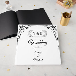 Elegante Gotische Zwart Roos Monogram Huwelijk Gastenboek
