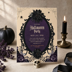 Elegante Gotische Zwarte Bloem Volwassenen Hallowe Kaart