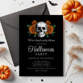 Elegante Gotische Zwarte Bloemen Schedel Halloween Kaart