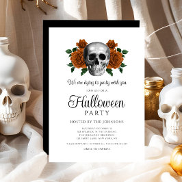 Elegante Gotische Zwarte Bloemen Schedel Halloween Kaart