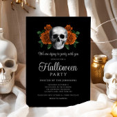 Elegante Gotische Zwarte Bloemen Schedel Halloween Kaart