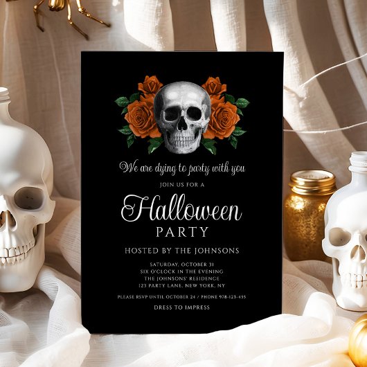 Elegante Gotische Zwarte Bloemen Schedel Halloween Kaart