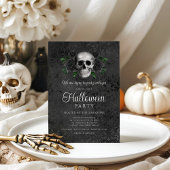 Elegante Gotische Zwarte Bloemen Schedel Halloween Kaart