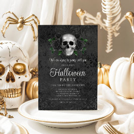Elegante Gotische Zwarte Bloemrijke Schedel Hallow Kaart